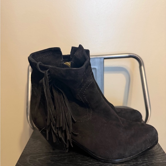 Sam Edelman Black Suede Fringe Ankle Boots Size 10 Boho Western - Picture 2 of 12